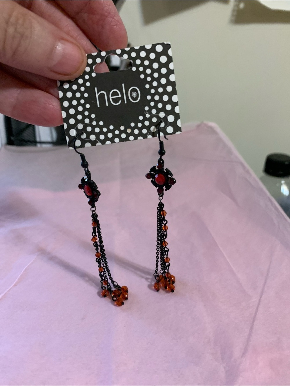 Helo Red Bead Chain Drop Earrings